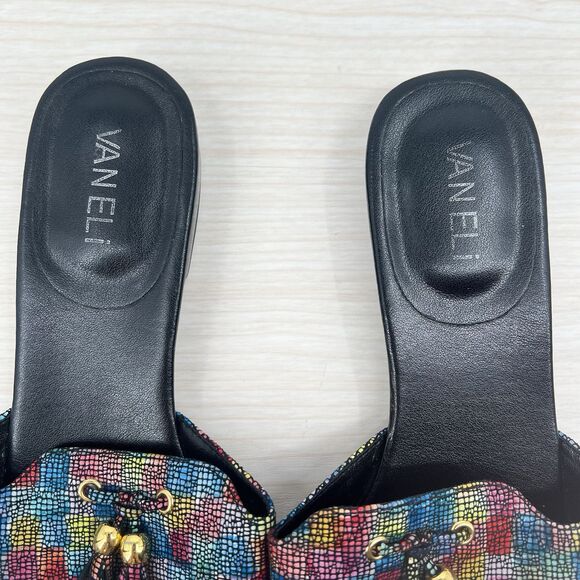 Vaneli Womens Flat Sandals Slip On 9M Rainbow Colorful Tassel Art Deco Mosaic - Picture 3 of 14